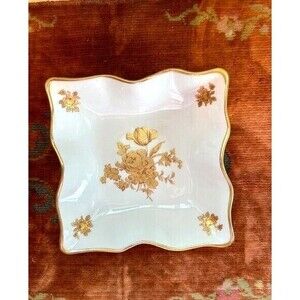 Limoges France Square Dish with Gold  Roses Flowers & Gold Trim